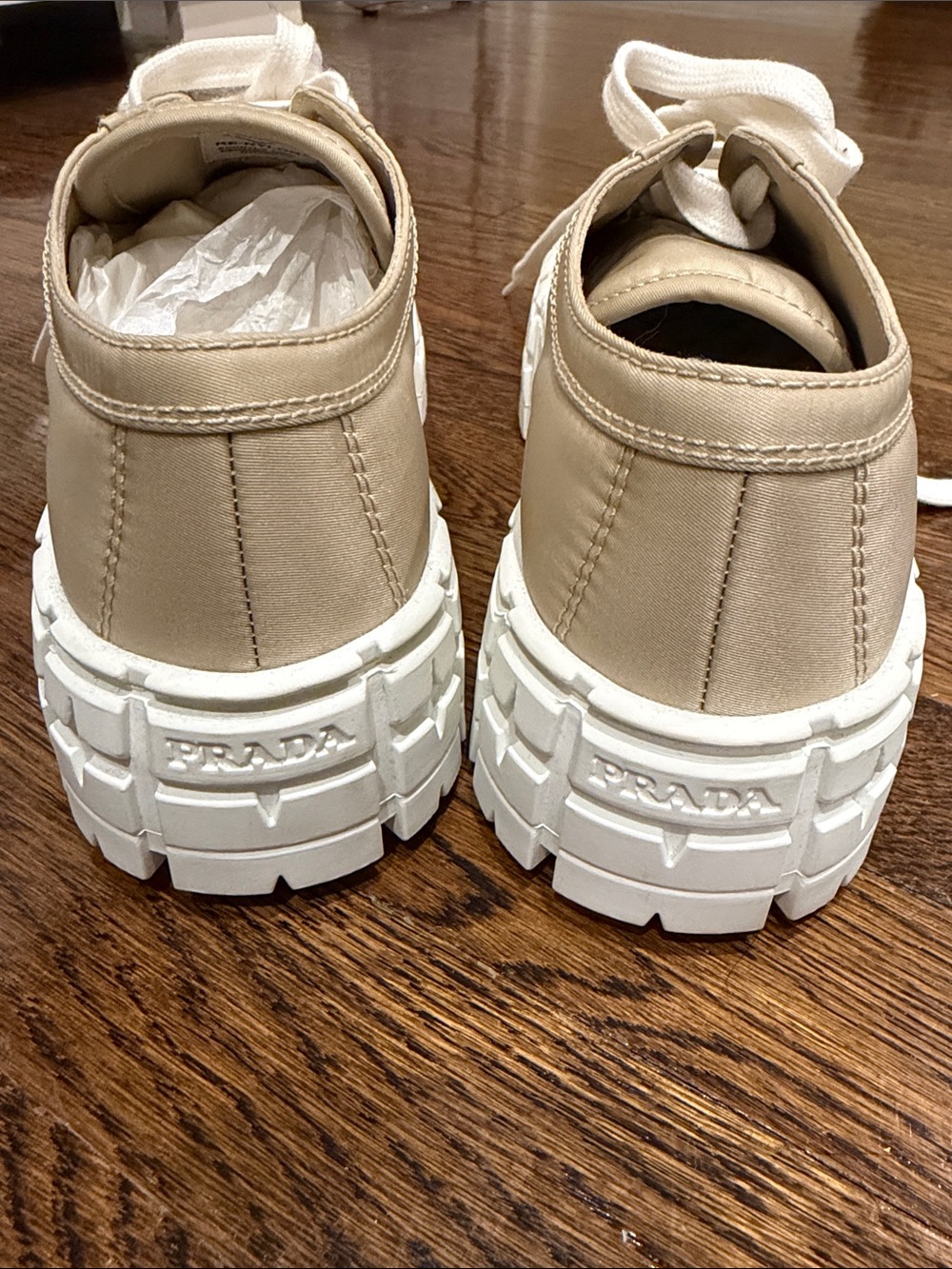 Prada Neutral-Tone Platform Lace-Up Sneakers - Picture 5 of 12